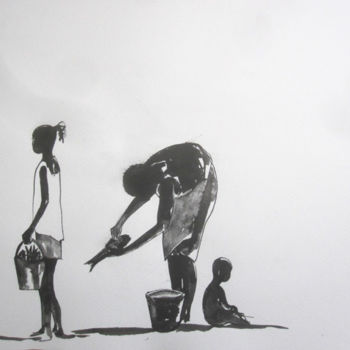 Pintura titulada "Scène de vie africa…" por Philippe Blanchard, Obra de arte original