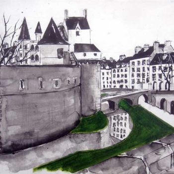 Peinture intitulée "Le château des Ducs…" par Philippe Blanchard, Œuvre d'art originale, Encre