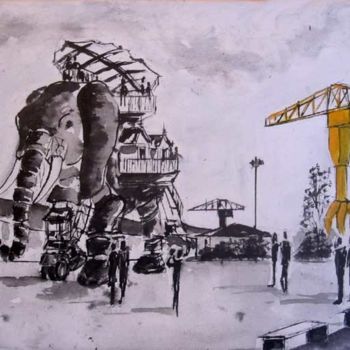 Pintura titulada "Nantes, son éléphan…" por Philippe Blanchard, Obra de arte original, Tinta