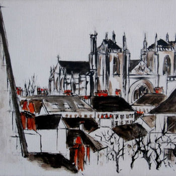 Painting titled "Nantes et sa cathéd…" by Philippe Blanchard, Original Artwork, Ink