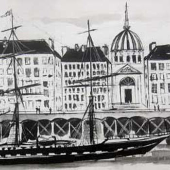 Painting titled "Le Belem à Nantes" by Philippe Blanchard, Original Artwork, Ink