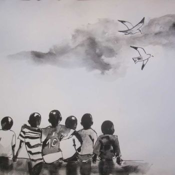 Peinture intitulée "Enfants d'Afrique" par Philippe Blanchard, Œuvre d'art originale, Encre