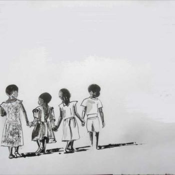 Peinture intitulée "Scène de vie africa…" par Philippe Blanchard, Œuvre d'art originale, Encre