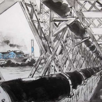 Painting titled "L'usine à sucre" by Philippe Blanchard, Original Artwork, Ink