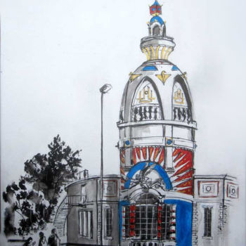 Peinture intitulée "La Tour Lu de Nantes" par Philippe Blanchard, Œuvre d'art originale, Encre