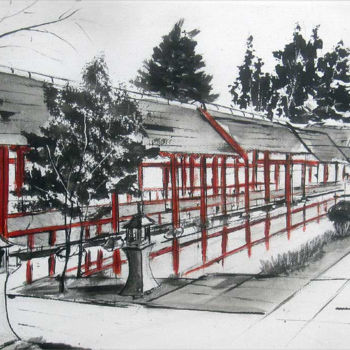 "Le jardin japonais,…" başlıklı Tablo Philippe Blanchard tarafından, Orijinal sanat, Mürekkep