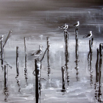 Painting titled "mouettes perchées" by Philippe Blanchard, Original Artwork, Acrylic