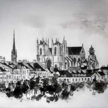 Peinture intitulée "La cathédrale de Na…" par Philippe Blanchard, Œuvre d'art originale, Encre