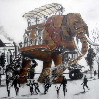 Картина под названием "L'éléphant de Nantes" - Philippe Blanchard, Подлинное произведение искусства, Чернила