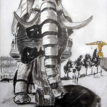 Peinture intitulée "L' éléphant de Nant…" par Philippe Blanchard, Œuvre d'art originale, Encre
