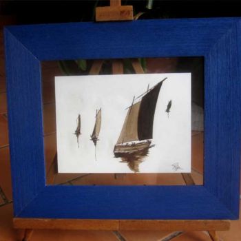 Painting titled "Les vieux bateaux 3" by Philippe Blanchard, Original Artwork, Ink