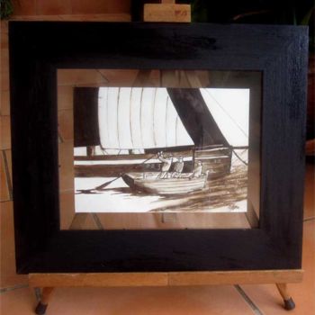 Malerei mit dem Titel "Les vieux bateaux 9" von Philippe Blanchard, Original-Kunstwerk, Tinte