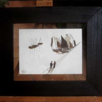 Malerei mit dem Titel "Les vieux bateaux 11" von Philippe Blanchard, Original-Kunstwerk, Tinte