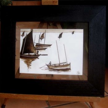 Peinture intitulée "Les vieux bateaux 12" par Philippe Blanchard, Œuvre d'art originale, Encre