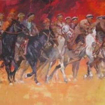 Peinture intitulée "18 cavaliers Tchope…" par Philippe Bouvet, Œuvre d'art originale