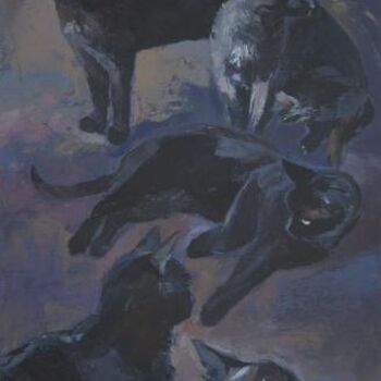 Schilderij getiteld "Chats noirs dans la…" door Philippe Bouvet, Origineel Kunstwerk