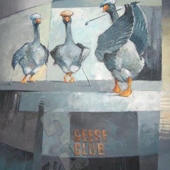 Painting titled "Geese club" by Philippe Bouvet, Original Artwork