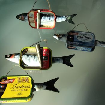 Sculpture titled "Sardines dans  boît…" by Philippe Coeurdevey, Original Artwork, Paper