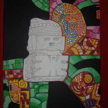 Painting titled "statue toltèque" by Cc18, Original Artwork