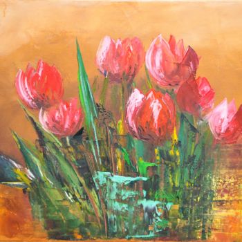 Painting titled "tulipes" by Philip Moreau, Original Artwork, Oil