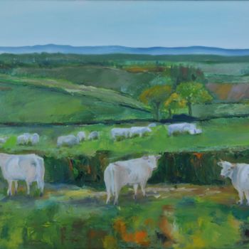 Painting titled "paysage avec troupe…" by Philip Moreau, Original Artwork, Oil