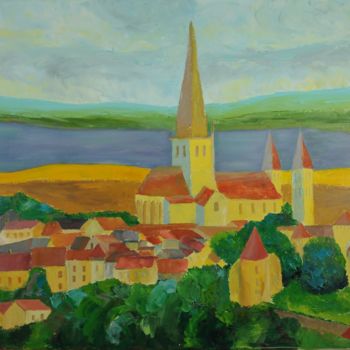 Malerei mit dem Titel "vue d' Autun II" von Philip Moreau, Original-Kunstwerk, Öl