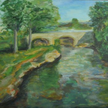 Peinture intitulée "le pont de l'Alène…" par Philip Moreau, Œuvre d'art originale, Acrylique