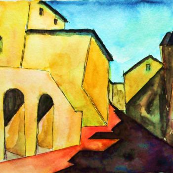 Pintura intitulada "rue ensoleillée" por Philip Moreau, Obras de arte originais, Tinta