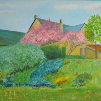 Schilderij getiteld "la maison fleurie" door Philip Moreau, Origineel Kunstwerk, Olie