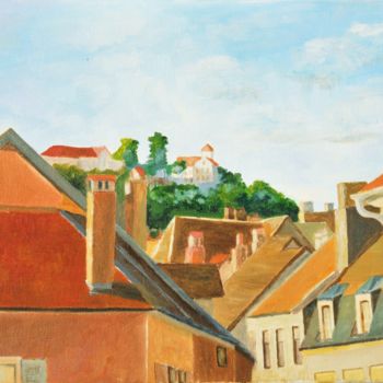 Peinture intitulée "les toits à Ornans" par Philip Moreau, Œuvre d'art originale, Huile