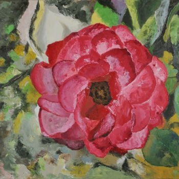 Painting titled "Rose Amélie" by Philip Moreau, Original Artwork, Oil