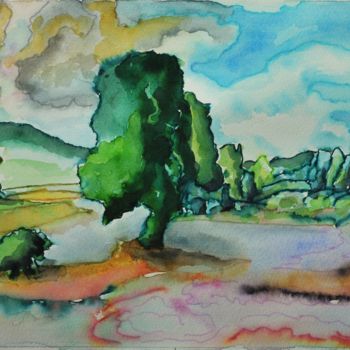 Peinture intitulée "paysage autunois 2" par Philip Moreau, Œuvre d'art originale, Encre