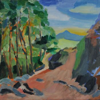 Painting titled "chemin creux" by Philip Moreau, Original Artwork, Oil