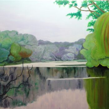 Peinture intitulée "Lac" par Philip Moreau, Œuvre d'art originale, Huile Monté sur Châssis en bois