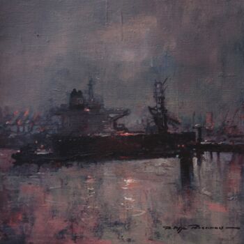 Painting titled "Rotterdam, n° 2813" by Philippe Perennou, Original Artwork, Oil Mounted on Wood Stretcher frame