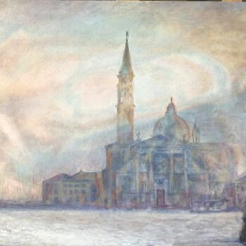 Painting titled "San Giorgio Maggior…" by Philippe Petit, Original Artwork, Oil Mounted on Wood Stretcher frame