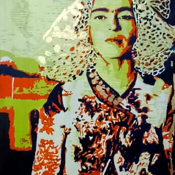 Картина под названием "Frida en la Cabeza" - Philippe Toneut, Подлинное произведение искусства, Акрил Установлен на Деревянн…