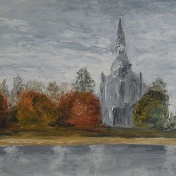 Painting titled "Beloeil sur la rive…" by Normand Philippe, Original Artwork, Oil Mounted on Wood Stretcher frame