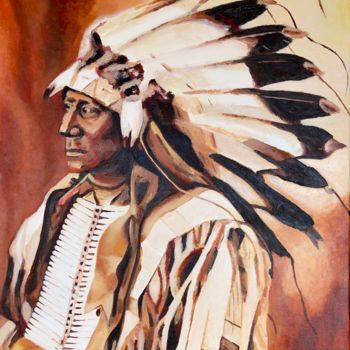 Painting titled "Chief Hollow Horn B…" by Philippe Van Bellinghen, Original Artwork, Oil