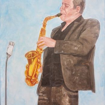 Painting titled "Saxophoniste Philip…" by Philippe Van Bellinghen, Original Artwork, Acrylic
