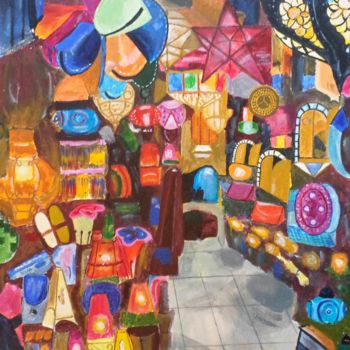 Schilderij getiteld "Souk Marocain" door Philippe Van Bellinghen, Origineel Kunstwerk, Acryl