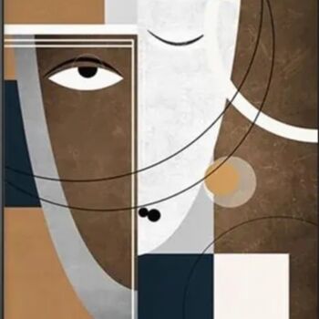 "Geometric Face (90x…" başlıklı Tablo Phill Bello tarafından, Orijinal sanat, Petrol