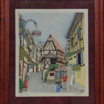 Peinture intitulée "Eguisheim, Auberge…" par Philippe Levasseur, Œuvre d'art originale, Aquarelle