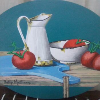 Картина под названием "Kitchen tomatoes" - Phillip Matthews, Подлинное произведение искусства, Акрил