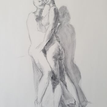 Drawing titled "Amoureux - Lover" by Philms, Original Artwork, Charcoal
