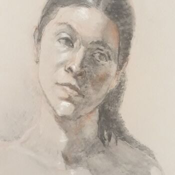 Drawing titled "Portrait - Diagonale" by Philms, Original Artwork, Charcoal