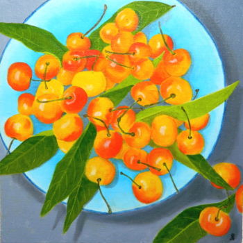 Painting titled "Le temps des cerises" by Phijk, Original Artwork, Oil Mounted on Wood Panel