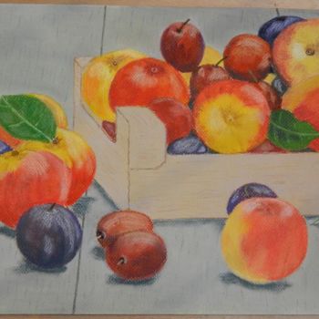 Ζωγραφική με τίτλο "pommes et prunes.jpg" από Phijk, Αυθεντικά έργα τέχνης, Παστέλ
