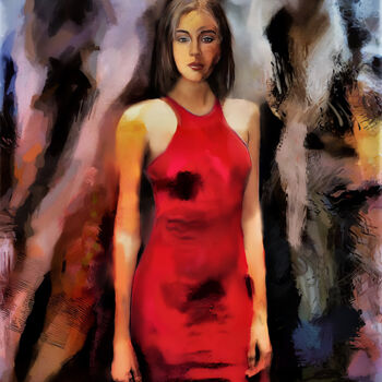 Digital Arts titled "Woman in red" by Michele Poenicia, Original Artwork, Digital Painting