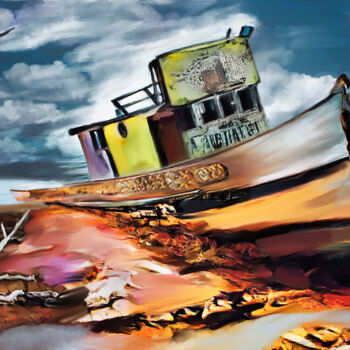 Digitale Kunst getiteld "Ship Wrecked" door Michele Poenicia, Origineel Kunstwerk, Digitaal Schilderwerk